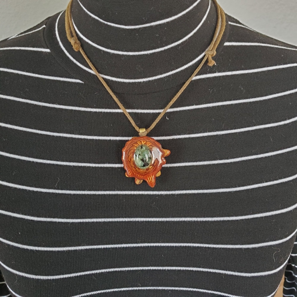 Emerald third eye pinecone necklace